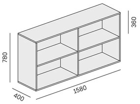 PLAN Regał biurowy LAYERS, długi, 2 półki, 1582 x 400 x 777, dąb naturalny