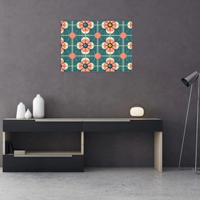 Obraz na szkle - Retro wzór z kwiatami (70x50 cm)