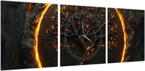 Obraz – Drzewo życia w lawie II. (z zegarem) (90x30 cm)