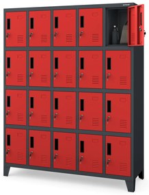 Metalowa szafa socjalna BHP skrytkowa ROBERT 1360 x 1720 x 450 mm, antracytowo-czerwona