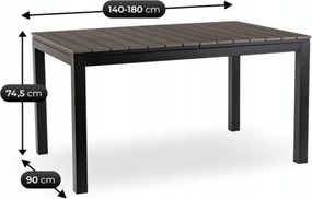 Zestaw Mebli Ogrodowych Stół ARGOS 140-180 cm Ciemnoszary Dąb/Czarny i 6x Fotel FRESNO Czarny Technorattan Nowoczesny