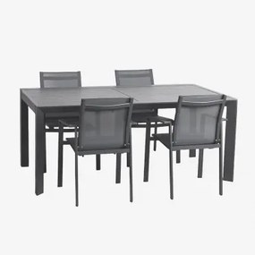 Zestaw Rozkładanego Stołu Prostokątnego Starmi O Wymiarach 180-240x100 Cm, Wykonanego Z Aluminium, Oraz 4 Krzesła Ogrodowe - Sklum