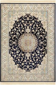 Dywan elegancki Naveh orientalny z frędzlami Medalion Granatowo-Kremowy 95 cm x 140 cm