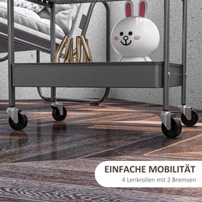 HOMCOM Wózek Kuchenny na Kółkach z 3 Poziomami i 2 Koszami Ciemnoszary | Aosom PL