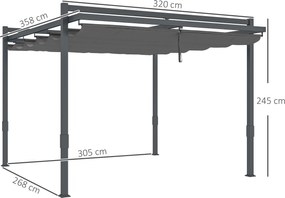 Outsunny Pergola ok. 3,5x3m Stabilna i Zimoodporna z Aluminiową Ramą i Regulowanym Zadaszeniem Szara