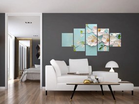Obraz - Kwiatki na niebieskim tle (125x70 cm)
