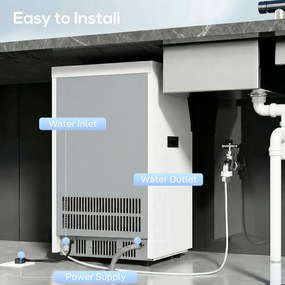 HOMCOM Komercyjna maszyna do lodu, 55 kg/24 h stal nierdzewna, wolnostojąca lub do zabudowy z 13 kg pojemnikiem | Aosom PL