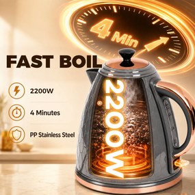 HOMCOM Czajnik, 2200W, okienko, filtr, szybkie gotowanie, szary | Aosom PL