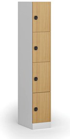 Szafka skrytkowa, 4 schowki, 1850 x 300 x 500 mm, demontaż, zamek kodowy, drzwi laminowane, buk