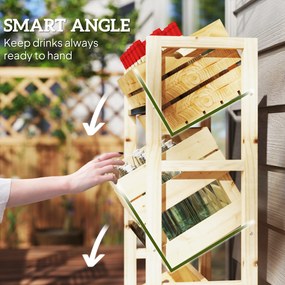 Outsunny Regał na 3 Skrzynki z Napojami, Drewniany Stojak z 3 Poziomami 56 x 32 x 112 cm, Drewno Naturalne