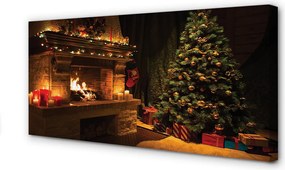 Duży obraz na płótnie Choinka, Kominek, Dekoracje i Prezenty