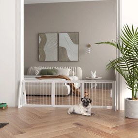 PawHut Bramka Asekuracyjna dla Psów, Antypoślizgowa, Wolnostojąca, Rozsuwana, z Drewnianą Ramą, 71-190x38,5x56cm, Biała