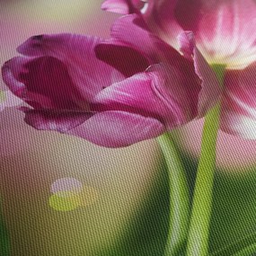 Obraz różowych tulipanów (z zegarem) (90x30 cm)