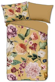 Żółta pościel jednoosobowa z bawełny organicznej Descanso Flowery, 140x200 cm