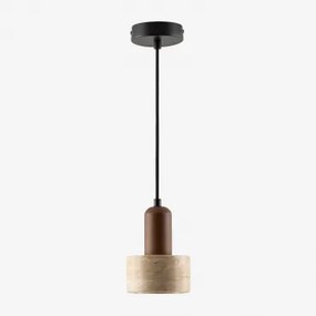 Lampa Sufitowa Ø12 Cm Z Trawertynu I Drewna Davise Kolory Naturalne - Sklum