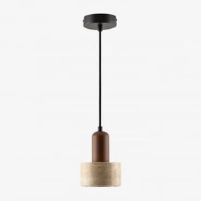 Lampa Sufitowa Wisząca Ø12 Cm Z Trawertynu I Drewna Davise Trawertyn - Sklum