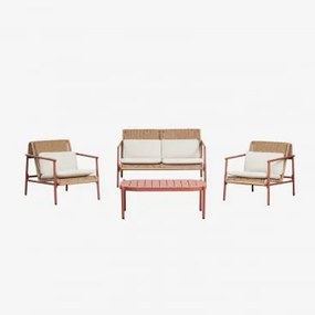 Zestaw Ogrodowy Z Dwuosobową Sofą, 2 Fotelami I Stolikiem Kawowym Z Aluminium I Syntetycznego Rattanu Duroli Terracota - Sklum