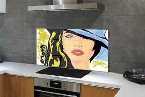 Szklany Panel Portret Kobiety w Kapeluszu