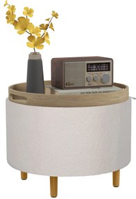 HOMCOM Stołek otomana ze schowkiem, okrągły stołek ze składanym siedziskiem, drewniane nogi, nowoczesny, do salonu, sypialni, biały, Ø56 x 42 cm