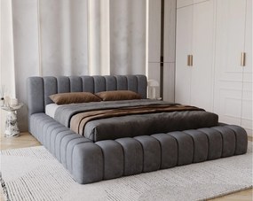 Emporius Como łóżko z pojemnikiem do sypialni - łózko tapicerowane 160x200, nowoczesny styl - duże łózko, gruba pianka - tkanina velvet, ciemny szary (Whisper 15)