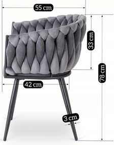 Krzesło Tapicerowane Plecione do Salonu ELENA Szare Welurowe Nowoczesne Loft