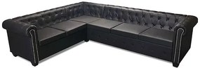6-osobowy czarny narożnik w stylu Chesterfield - Xavier 6Q
