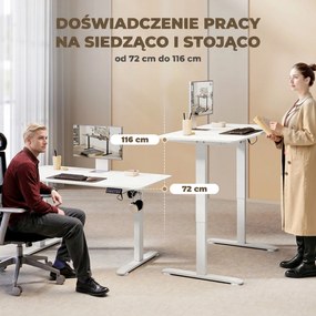 Vinsetto Biurko Stojące Regulowane Elektrycznie, 140 x 70 x 116 cm, Białe