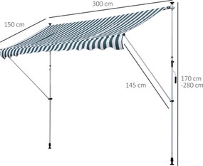 Outsunny markiz markiza zaciskowa składane ramię korbka ręczna balkon 3 x 1,5 m aluminiowy zielony