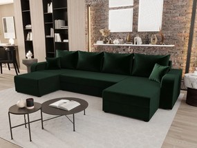 BEDANTE narożnik w kształcie U HEWLET U BIS Itaka 10 Dunkelgrün z funkcją spania sofa w kształcie litery U z pojemnikiem na pościel