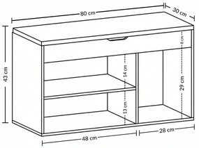 Szafka na buty z siedziskiem TRIA, 80 x 43 x 30 cm