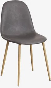 Zestaw 2 Krzeseł Jadalnianych Glamm Drewno Naturalne & Sztucznej Skóry Grey Anthracite & Skóra Ekologiczna - Sklum