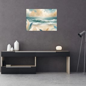 Obraz na szkle – Malowana plaża w delikatnych kolorach (70x50 cm)