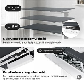 Biurko elektryczne z regulacją wysokości ergonomiczne biało-antracytowe,1200x600 mm: ARIA