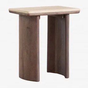 Stolik Pomocniczy Z Trawertynu I Drewna Akacjowego Casilda Travertine & 35 X 25 X 45 Cm - Sklum