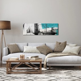 Obraz - Turkusowa abstrakcja (z zegarem) (90x30 cm)
