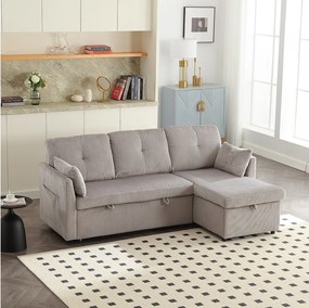 Narożnik - Sofa z poduszkami i siedziskiem ze schowkiem - boczne kieszenie - jasnoszary