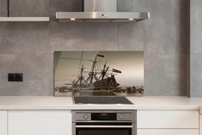 Szkło do Kuchni na Ścianę Zabytkowy Statek na Morzu