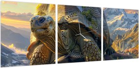 Obraz - Żółw i górski krajobraz (z zegarem) (90x30 cm)