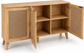 Komoda Calviro - w kolorze dąb artisan/czarny, nowoczesna, wykonana z płyty meblowej, posiada plecione wstawki