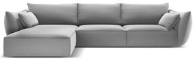 Jasnoszary aksamitny narożnik (lewostronny/z szezlongiem) Vanda – Mazzini Sofas