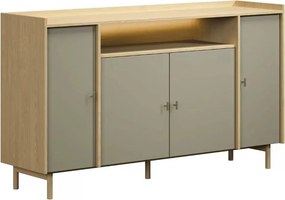 Komoda czterodrzwiowa z wnęką Sumira 170 cm - eukaliptus / dąb baltic dune / stelaż metalowy - Wyprzedaż ekspozycji