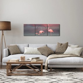 Obraz flamingów (z zegarem) (90x30 cm)