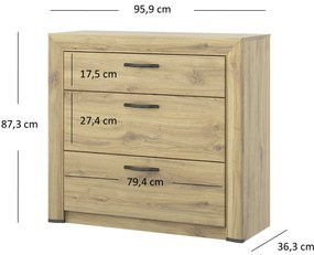Komoda z Szufladami Drewniana do Salonu COVE 96 cm Dąb navarra Loft