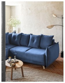 Ciemnoniebieski sztruksowy rozkładany narożnik (strona zmienna) Lazy Lukka – Miuform