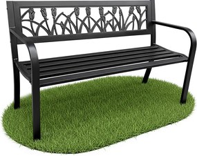 Czarna ławka ogrodowa LISSA ze stalowymi nogami szerokość 124 cm