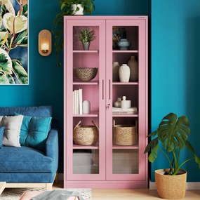 Szafa przeszklona AMELIA, 900 x 1850 x 400 mm, Fresh Style: pudrowy róż