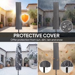 Outsunny Parasol boczny Ø300 cm regulowany z korbą, linkami wiatrowymi i pokrowcem, ciemnoszary | Aosom PL