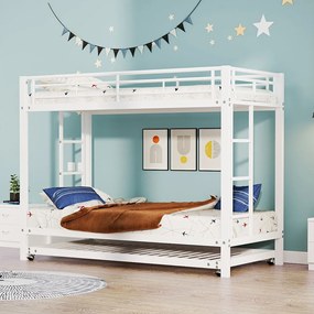 Łóżko piętrowe 90 x 200 cm – z łóżkiem wysuwanym – metalowe – białe