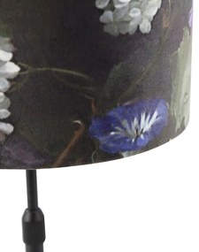 Lampa stołowa czarna z abażurem z aksamitu w kwiaty ze złotem 25 cm - Parte klasyczny/Antyczny Oswietlenie wewnetrzne