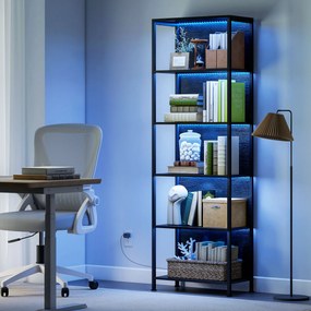 HOMCOM Regał z 5 półkami z LED, 7 kolorów światła, do salonu, 60 x 30 x 179 cm, czarny | Aosom PL